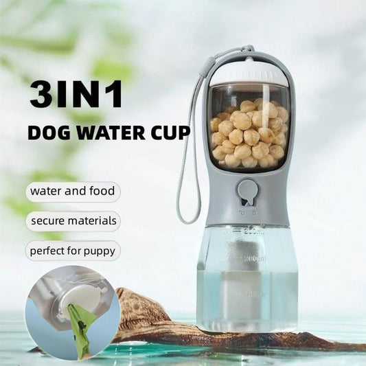 Petivia 3-in-1 Portable Dog Water & Food Cup with Garbage Bag – Multi-Functional Travel Pet Accessory