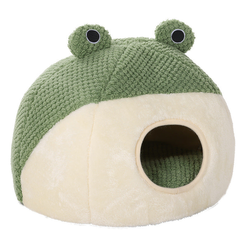 Petivia™ Cozy Frog Pet Nest – Plush Warm Bed for Cats & Small Dogs (Up to 5kg)