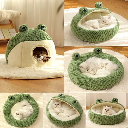 Petivia™ Cozy Frog Pet Nest – Plush Warm Bed for Cats & Small Dogs (Up to 5kg)