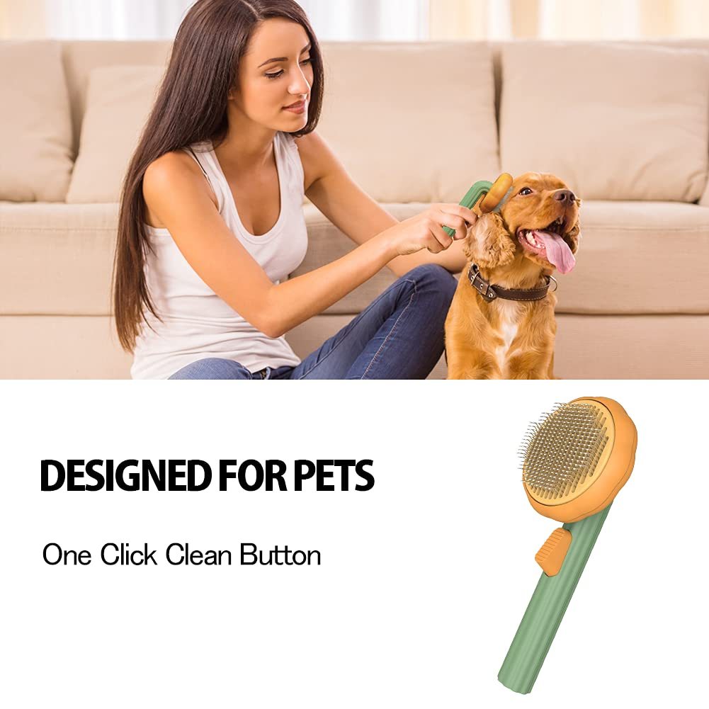 Petivia Self-Cleaning Slicker Brush for Pets – Gentle Grooming for Dogs, Cats, Puppies & Rabbits – Removes Loose Undercoat, Mats & Tangles Easily