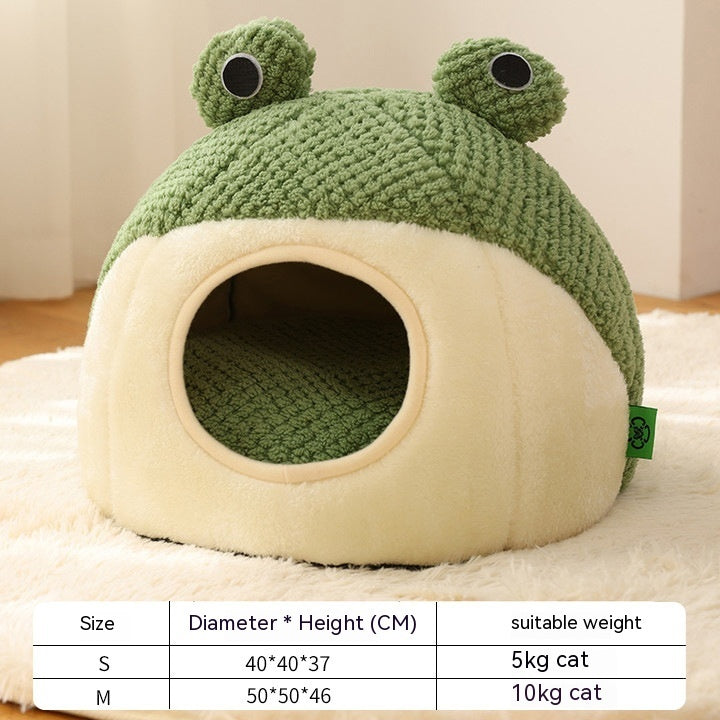 Petivia™ Cozy Frog Pet Nest – Plush Warm Bed for Cats & Small Dogs (Up to 5kg)